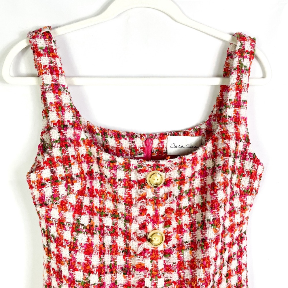 Cara‎ Cara Evora Dress NWOT Red White Plaid Tweed Sleeveless Button Mini Sz 4 - Picture 6 of 11